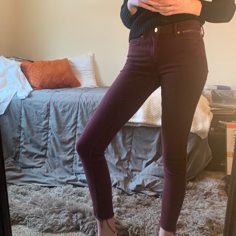 Merlot color raw hem jeans